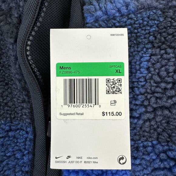 Nike Pullover Jacket Mens XL Buffalo Plaid Fleece Sherpa Blue Black 1/2 Zip - Picture 7 of 11